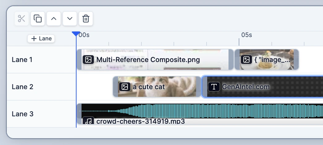 Multi-track timeline video editor with multiple layers