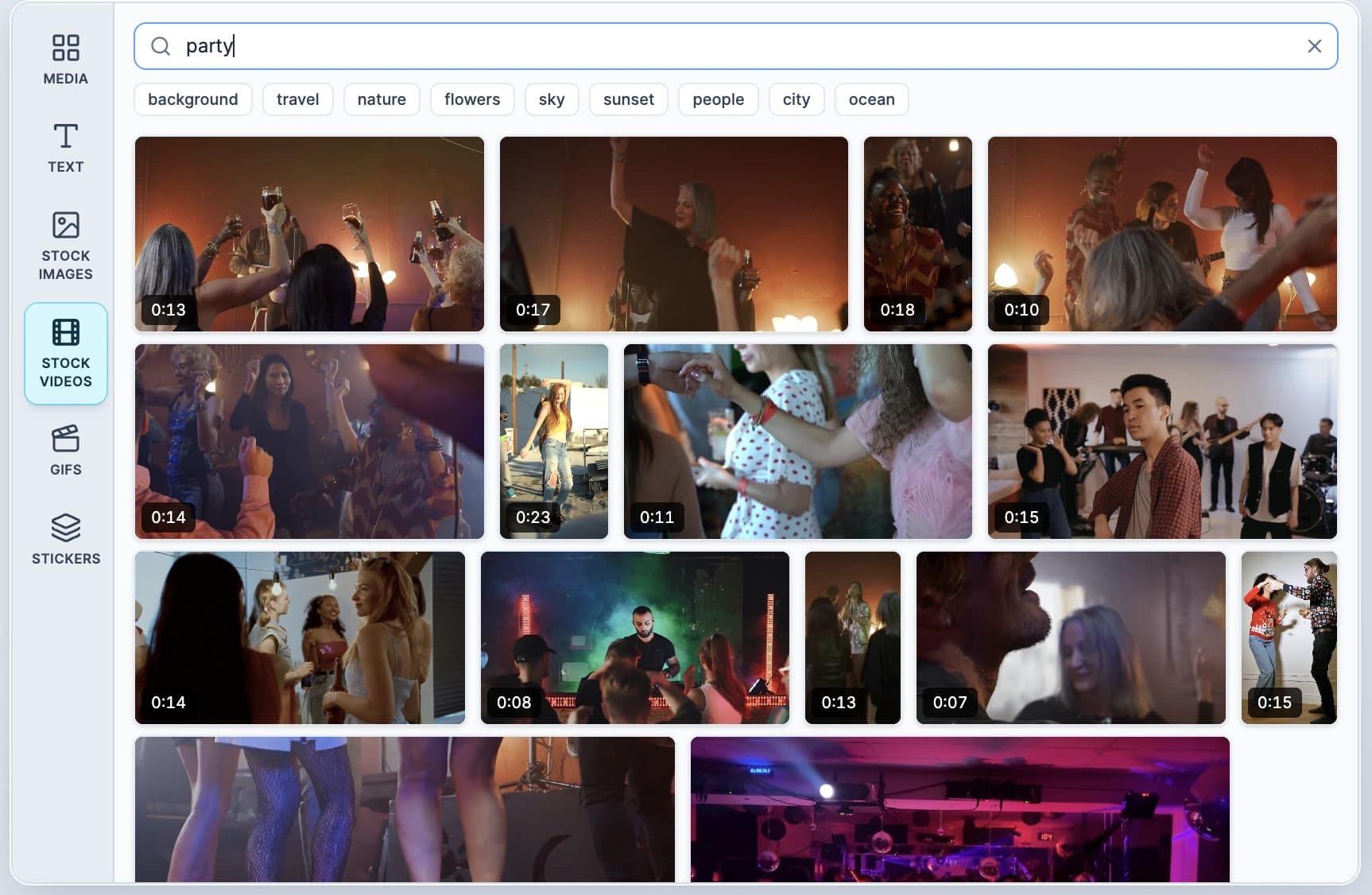 Free stock media in the video editor
