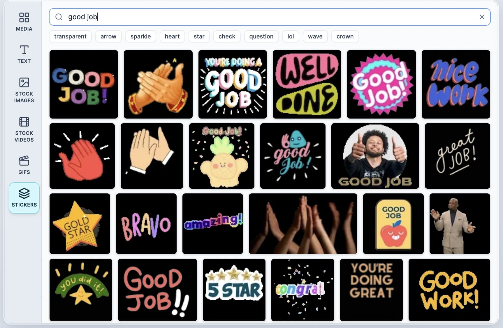 Free stock images, videos, GIFs and stickers in the video editor