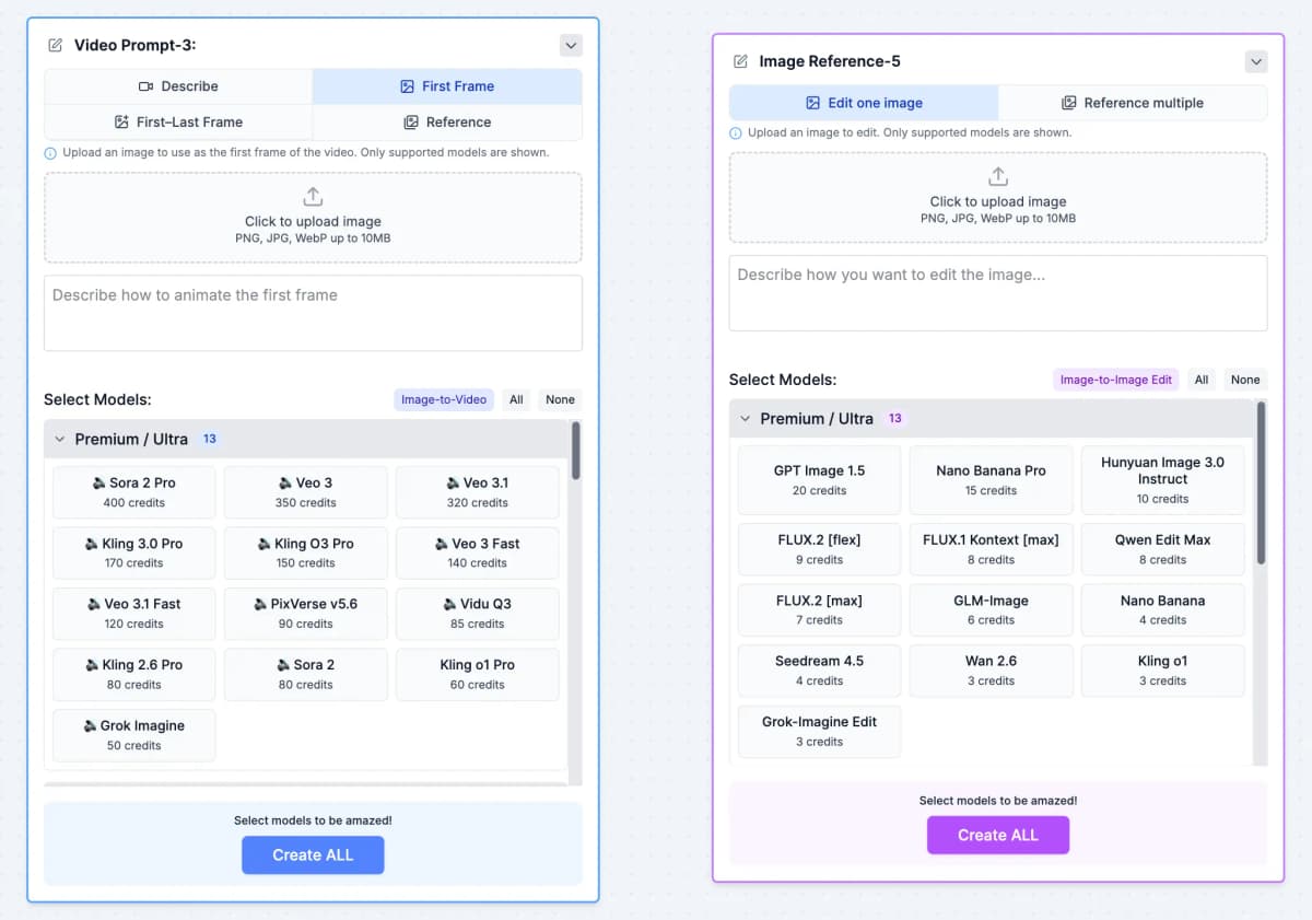 GenAIntel model selection showing 100+ AI models with NEW badges